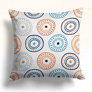 Floral Pillow Cover: Mid Century Modern Blue Orange Cushion