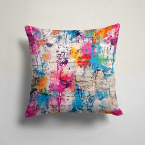Vibrant Abstract Art Pillow Cover, Bright Graffiti Style Throw Pillow, Rainbow Drip Paint Decorative Pillow, Expressionist Art Accent Pillow