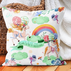 Whimsical Unicorn Throw Pillow, Pastel Unicorn World Pillow, Sparkly Unicorn Art Pillow, Magical Children's Room Pillow, Kids Room Pillow