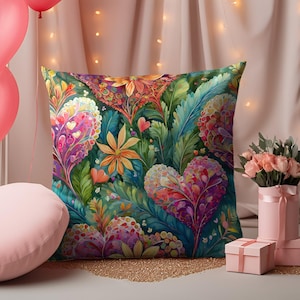 Blumenherz Kissenbezug: Romantisches Aquarell Akzent Kissen