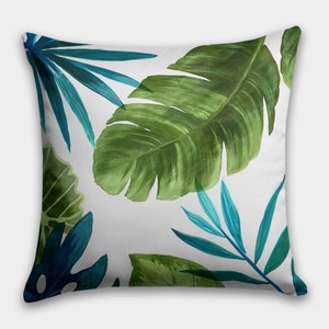 Tropical Leaf Throw Pillow Cover, Watercolor Palm Leaf Pillow, Bohemian Pillow Cover, Jungle Leaves Decorative Pillow, Exotic  Pillow Cover
