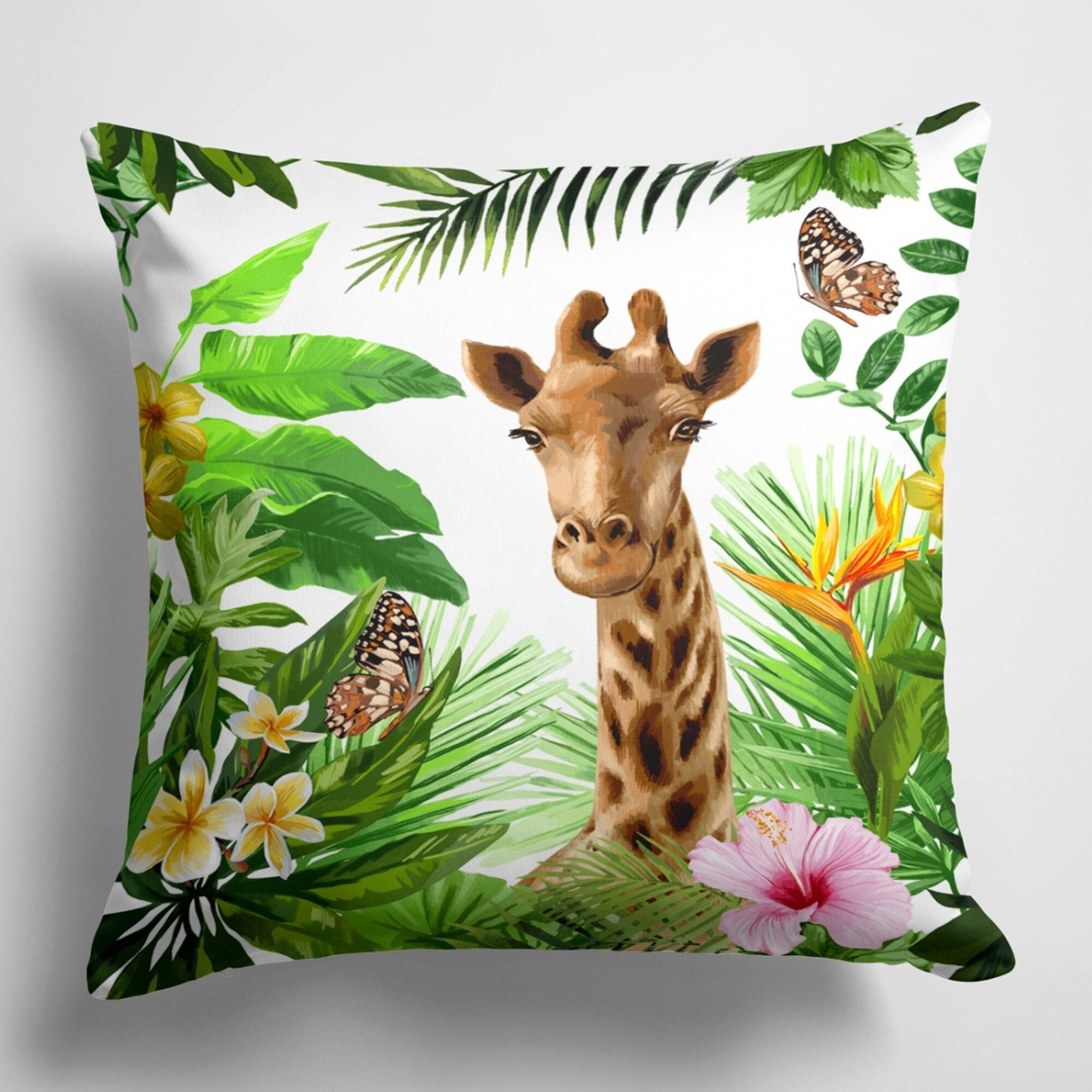 Safari Animal Pillow Cover: Lion, Leopard, Giraffe, Elephant