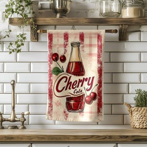 Cherry Cola Kitchen Towel, Retro Soda Hand Towel, Bar Cart Towel,  50s Diner Style Dish Towel, Bar Cart Towel, 50s style Towel, Dish towel