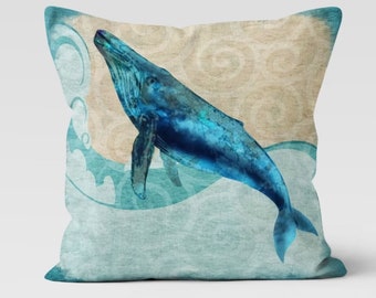 Whale Print Pillow Cover: Nautical Marine Throw Pillow