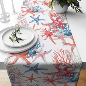 Nautical Table Runner, Turtle & Starfish Table Runner, Coastal Table Runner, Sea Horse Design Table Runner, Starfish Design Table Runner