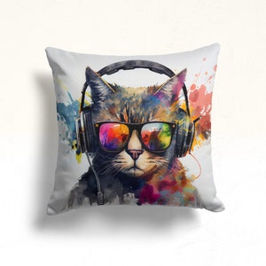 Funda de almohada con temática de gato y gafas, funda de almohada retro con temática de gato, funda de almohada con adorable animal, regalo de inauguración de la casa