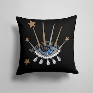 Star Beaded Evil Eye Pillow Case, Sparkling Evil Eye Throw Pillow, Mystical Eye and Star Cushion Cover, Unique Evil Eye Beaded Pillow