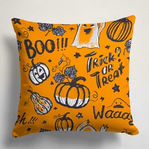 Witch Pumpkin and Halloween Party Pillow Cover, Bats and Ghost Pillows, Happy Halloween Boo Throw, Spider Web Pillow, Trick or Treat Pillow
