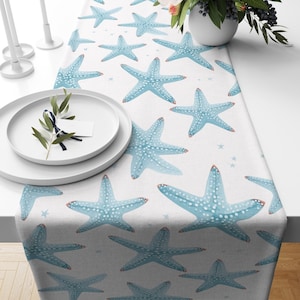 Starfish Design Table Runner, Turtle & Starfish Table Runner, Nautical Table Runner,Coastal Table Runner, Sea Horse Design Table Runner
