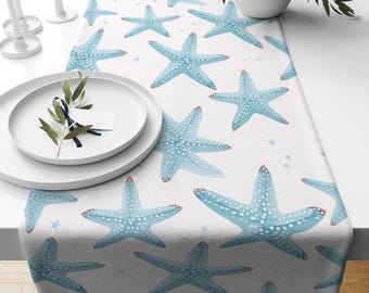 Starfish Design Table Runner, Turtle & Starfish Table Runner, Nautical Table Runner,Coastal Table Runner, Sea Horse Design Table Runner