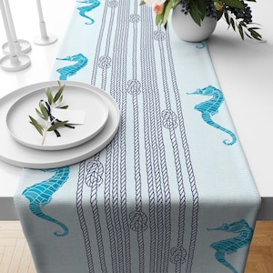 Seahorse and Rope Print Table Runner, Marine Table Runner, Sea Turtle Design Table Runner, Jellyfish Design Table Runner