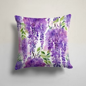 Wisteria Floral Pillow Cover, Trailing Lavender Wisteria Cushion Cover, Purple Flowers Pillow Cover, Elegant Wisteria Design Pillow Case
