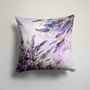 Lavender Field Pillow Cover, Purple Botanical Throw Pillow,  Shabby Chic Floral Pillow, Whimsical Lavender Bunch Pillow, Lavender Pillowcase
