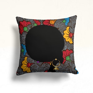 Colorful Afrocentric Art Cushion, Tribal Print Throw Pillow, African Lifestyle Pillow Case, African Women&#39;s Patterned Pillow Covers