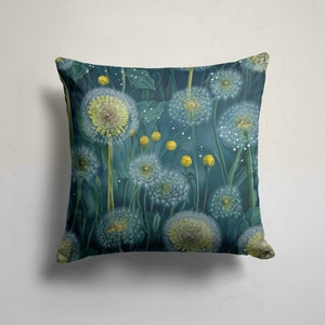 Dandelion Pillow Cover: Green & Yellow Floral Design, Modern Home Decor