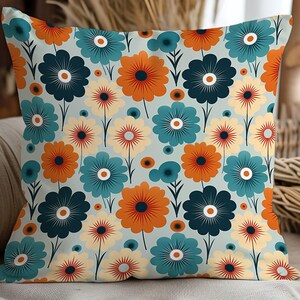 Floral 70s Pillow Cover: Retro Flower Cushion, Geometric Throw Pillow