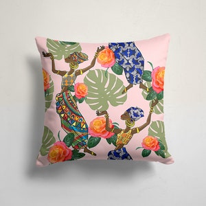 Vibrant African Women Art Pillow Cover, Colorful African Inspired Cushion, African Dancer Rose Pillow Case, Empowering African Pillow