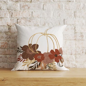 Fall Pumpkin Pillow Cover, Autumn Floral Cushion, Fall pillow, Decorative Cushion Cover, Pumpkin Pillow Cover, Autumn Flower Pillow Case