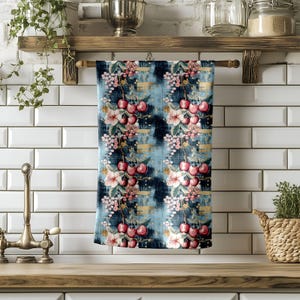 Cherry Blossom Kitchen Towel, Distressed Blue Hand Towel, Modern Floral Dish Towel, Cherry Pie Jam Kitchen Towel, Modern floral Towel