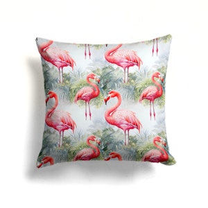 Graceful Flamingo Pattern Pillow Cover, Elegant Flamingo Print Cushion, Paradise Birds Pillow Case, Dreamy Flamingo Decorative Pillow