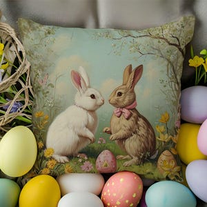 Funda de almohada de conejitos, funda de almohada de huevo de Pascua, funda de almohada de Pascua, funda de cojín de Feliz Pascua, fundas de almohada de Pascua, regalo de Pascua