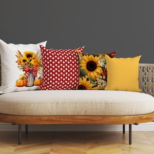 Fall Sunflower & Pumpkin Pillow Cover, Autumn Harvest Cushion, Rustic Thanksgiving Decor Throw Pillow, Cozy Fall Vibes Pillow Sham