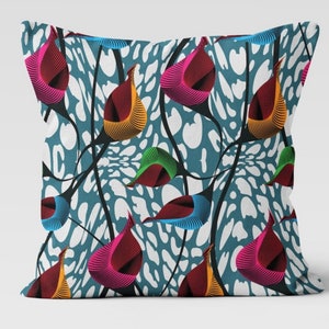 Vibrant African Print Pillow Cover, Modern African Art Throw Pillow, West African Inspired Decorative Pillow, Colorful Wax Print Pillow Case