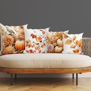 Autumn Pumpkin Throw Pillow Cover, Autumn Flower Pillow Case, Pumpkin Pillow Cover, Decorative Cushion Cover, Autumn Throw Pillow