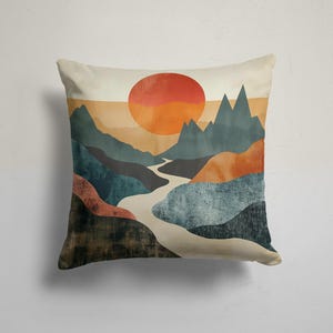 Mountain and River View Cushion, Abstract Pillow Cover, Abstract Nordics Scandi Pillowcase, Modern Nature Themed Decorative Pillow