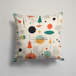 Mid Century Modern Abstract Throw Pillow, Atomic Age Design Accent Pillow, Contemporary Geometric Shapes Pillow, Retro Abstract Pillowcase