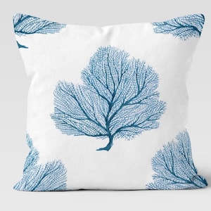 Funda de almohada de coral azul, cojín de casa de playa, cojín de pequeños peces, mantas náuticas, cojín de coral blanco y azul