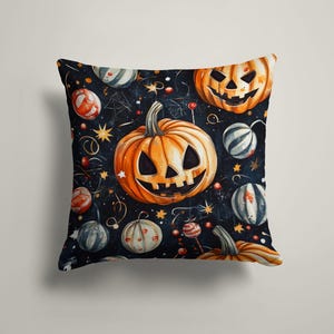 Halloween Pumpkin Party Cushion Cover, Candy & Stars Pillow, Watercolor Halloween Pillow, Pumpkin Patch Throw Pillow, Jack O Lantern Pillow