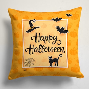 Happy Halloween Pillow Cover, Halloween Skeleton Throw Pillow Cover, Decorative Halloween Pillowcase, Halloween Cushion, Halloween Gift