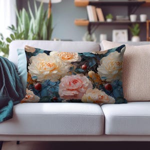 Rechthoekige sierkussensloop met bloemmotief, kussensloop elegante blauwe bloem, kussensloop kleurrijke bloemen, kussensloop lente