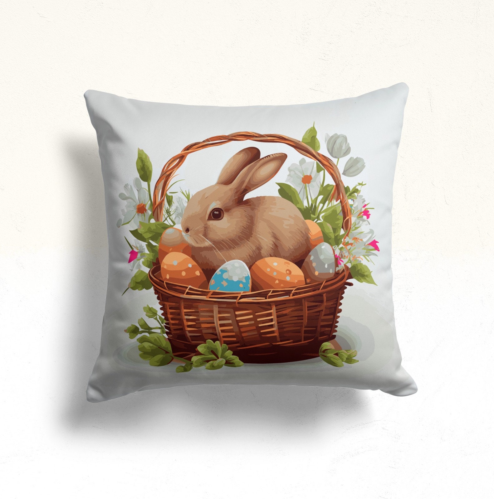 Easter Bunny Pillow Cover, Easter Egg Pillowcase, Easter Pillow Cover, Happy Easter Cushion Case