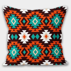 Vibrant Southwestern Pattern Throw Pillow Cover, Modern Tribal Decorative Pillow, Contemporary Geometric Print Pillow, Rug Design Pillowcase
