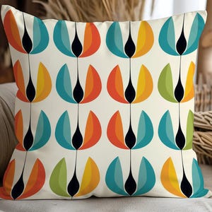 Abstract Floral Pillow Cover: Blue Orange Geometric Cushion
