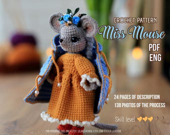 Crochet Mouse doll pattern, crochet animals pattern, crochet doll pattern, fairy dolls, woodland doll, doll clothes pattern