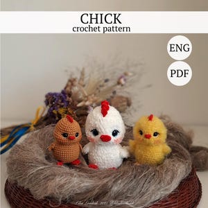 Easter crochet chicken pattern, amigurumi crochet animal pattern, crochet chick plush, mini chicken crochet