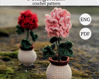 Crochet plant Pelargonium, crochet bouquet pattern, crochet flowers, plant crochet