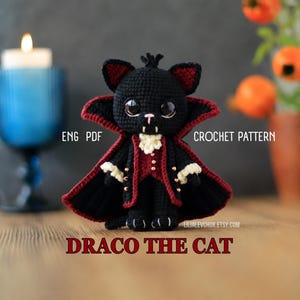 Vampire Cat Crochet Pattern | Halloween Cat Amigurumi PDF | Black Cat Crochet | Gothic Crochet | Dracula Ornament | Fall Decor