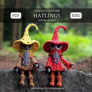 Hatlings, Halloween decor, crochet Halloween Pattern, Magic mushrooms, hats mushrooms, fairy pattern, mushroom crochet, doll for Halloween
