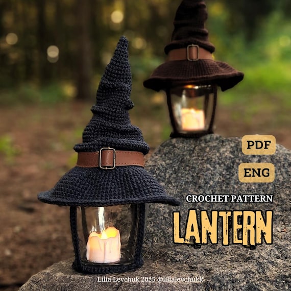 Lantern, Halloween decor, witchy crochet, crochet Halloween Pattern, Halloween lamp, Halloween hat, Fairy Lamp, crochet night light