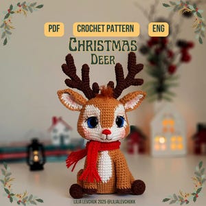 Ciervo navideño de crochet, patrón de animal amigurumi de crochet, reno de crochet, adornos navideños, patrón de invierno, patrón amigurumi navideño