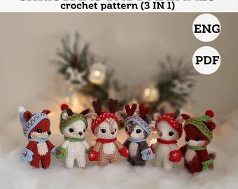 Crochet Christmas Ornaments, crochet animals pattern, winter pattern, Christmas deer, Christmas amigurumi pattern, crochet deer, Reindeer