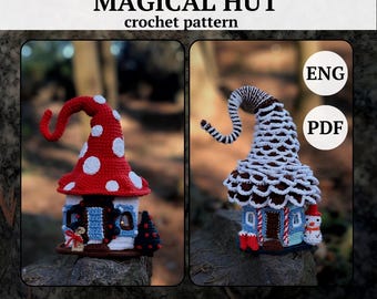 Magical Сhristmas house crochet, little house, Christmas crochet pattern, Gingerbread house ornament,  fairy house, mushroom house pattern