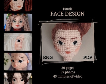 Tutorial FACE DESIGN of the crochet doll, eye embroidery, amigurumi crochet patterns, crochet doll head tutorial, pdf crochet