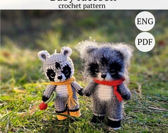 Patrón amigurumi animales crochet, patrón mapache crochet, patrón amigurumi, mapache amigurumi, animalitos bebes