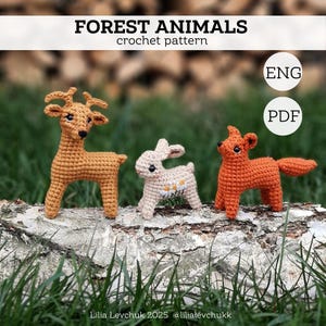 Modèle d&#39;animaux au crochet Amigurumi, porte-clés, animaux de la forêt, lapin au crochet, peluche renard, cerf au crochet