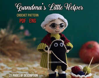 Grandma’s Little Helper – Crochet animal pattern (PDF), crochet doll, crochet cat pattern, basket pattern
